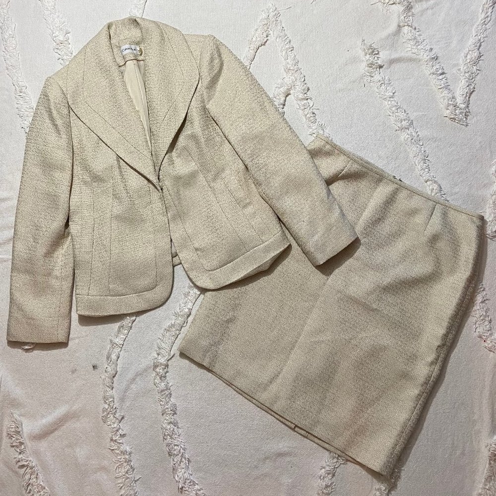 Calvin Klein Skirt Suit Sz 14 Light Brown/Natural
